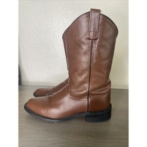 Old West Boys Brown Western Leather Cowboy Roper‎ Boots Boys Size 8
